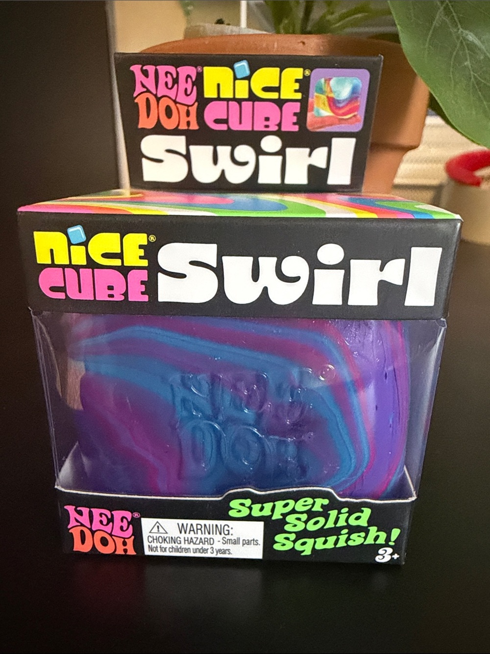 Needoh Nice Cube Swirl Super Solid Squish Toy — Purple & Blue Authentic